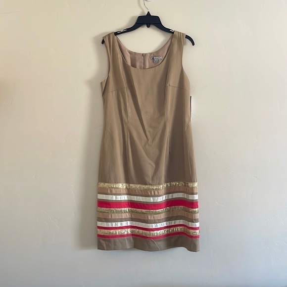 Leslie fay tan and coral midi dress 10 - Picture 1 of 5